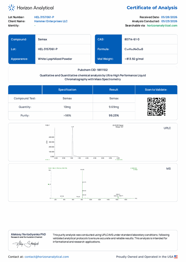 Semax 10mg COA preview